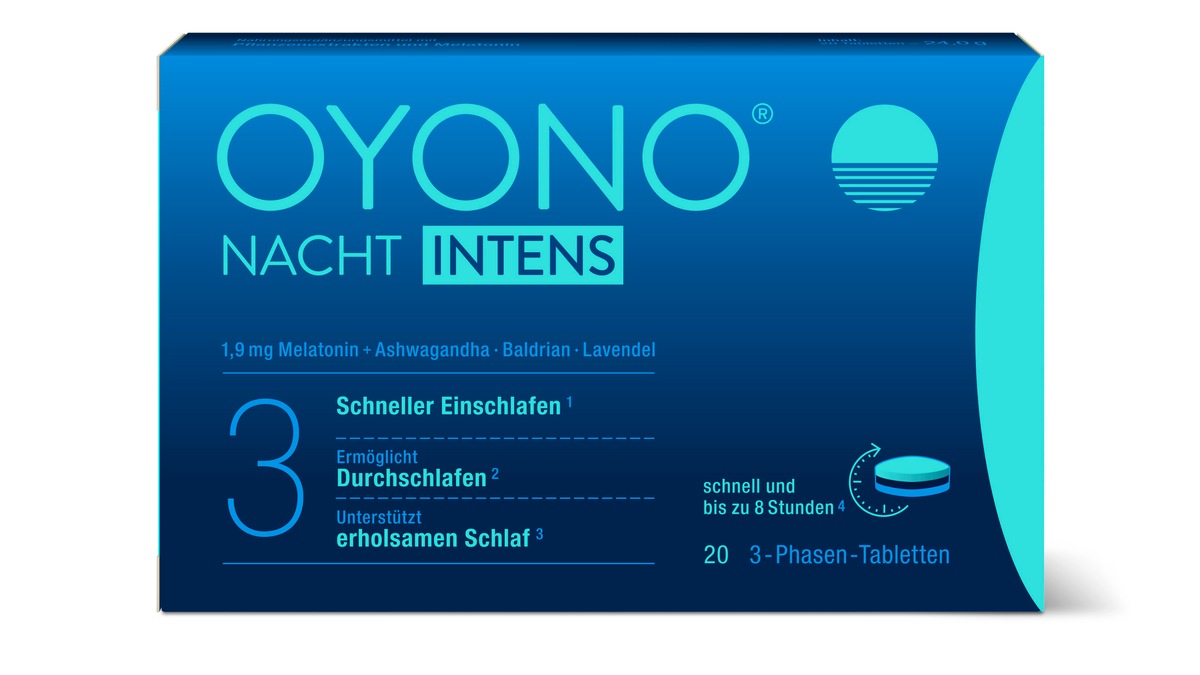 Packshot OYONO® NACHT INTENS. Für starke Unterstützung bei Schlafproblemen. [1-3] 